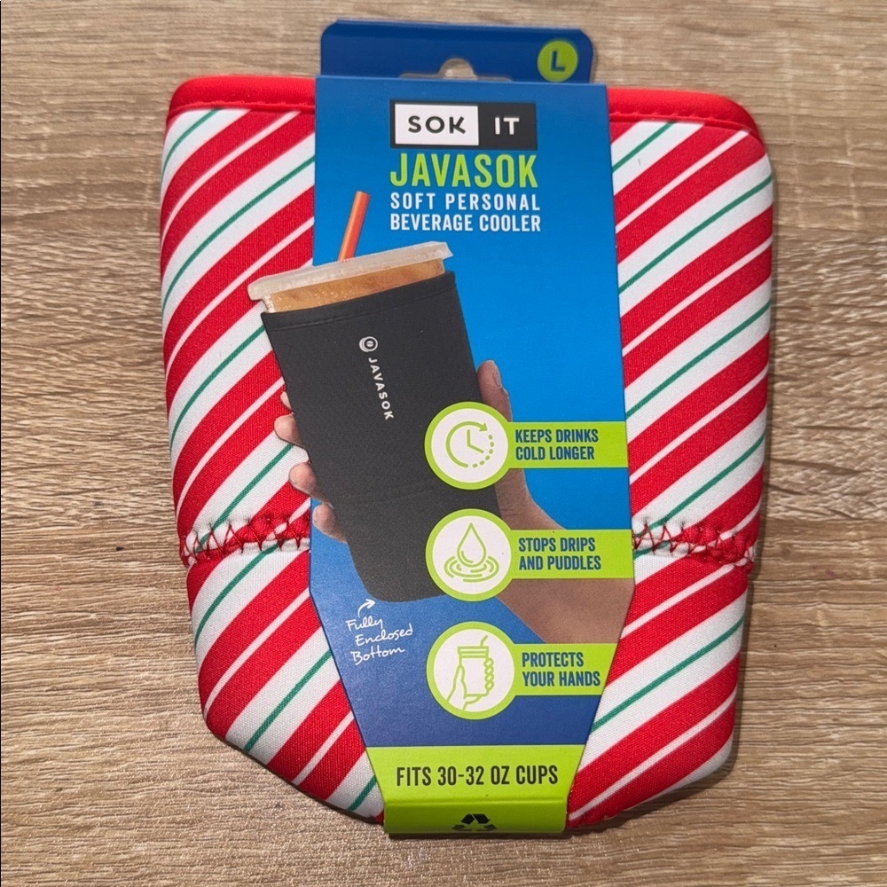SOK IT Red and White Striped Beverage Cooler javasok cup sleeve NEW gift